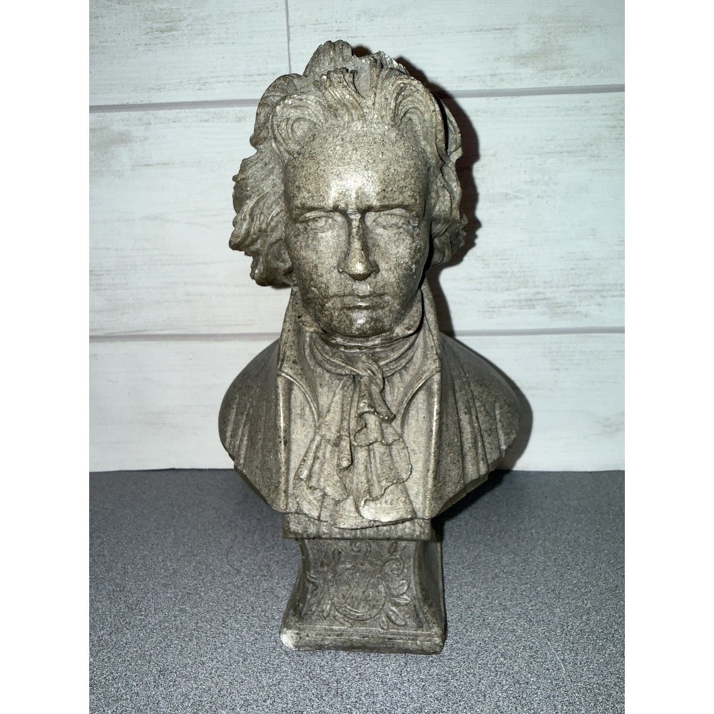 Vintage Ludwig‎ Van Beethoven Cast Stone Bust Sculpture Signed - Classical Music